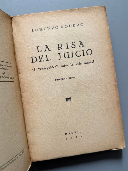 La risa del juicio. 18 ensayoides sobre la vida mental, Lorenzo Rodero - Sáez Hermanos, 1931