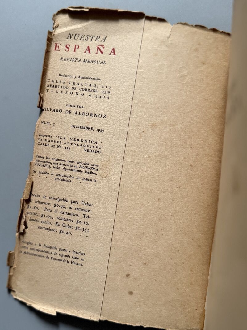 Nuestra España. III Revista mensual, Director: Alvaro Albornoz - la Habana, 1939
