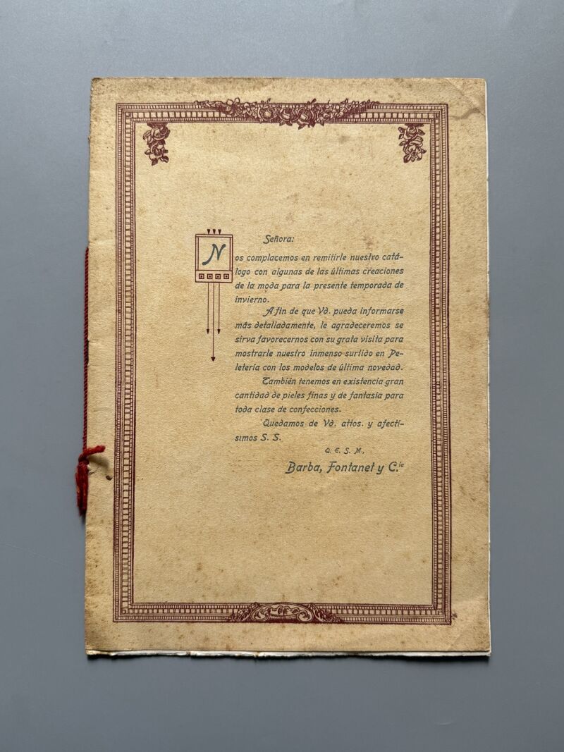 Catálogo Peletería le Renard, Barba, Fontanet y Cia - Barcelona, ca. 1920