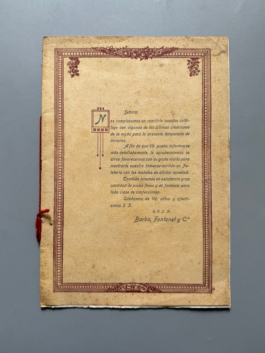 Catálogo Peletería le Renard, Barba, Fontanet y Cia - Barcelona, ca. 1920