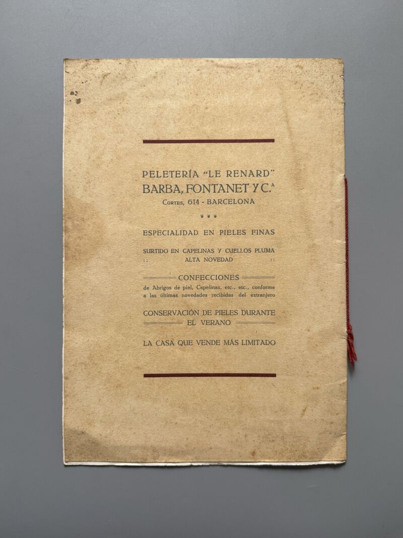 Catálogo Peletería le Renard, Barba, Fontanet y Cia - Barcelona, ca. 1920