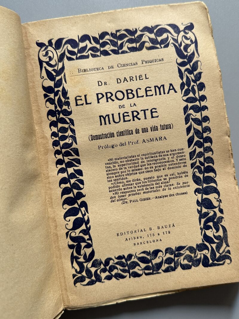 El problema de la muerte, Doctor Dariel - Editorial B. Bauza, 1925
