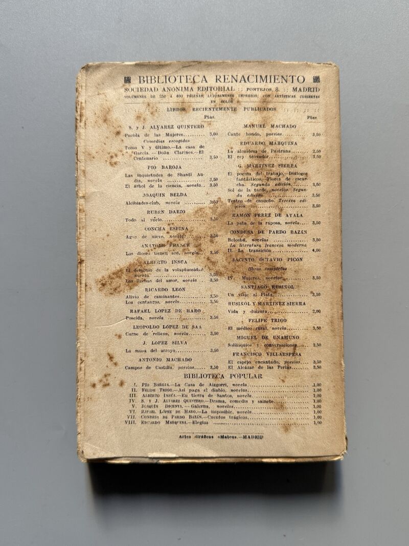 Malvaloca, Serafín y Joaquín Álvarez Quintero (1ª edición) - Renacimiento, 1912