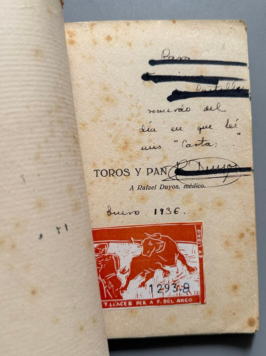 Toros y pan. Romances toreros, Rafael Duyos (firmado) - Levante, 1931