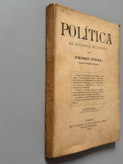 Política al alcance de todos, Pedro Pidal - Imp. de Ramona Velasco, 1919
