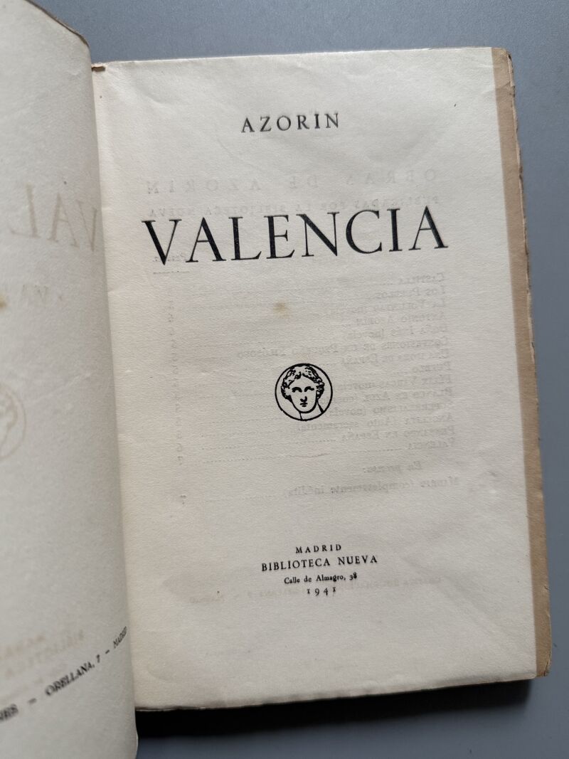 Valencia, Azorín (primera edición) - Biblioteca Nueva, 1941
