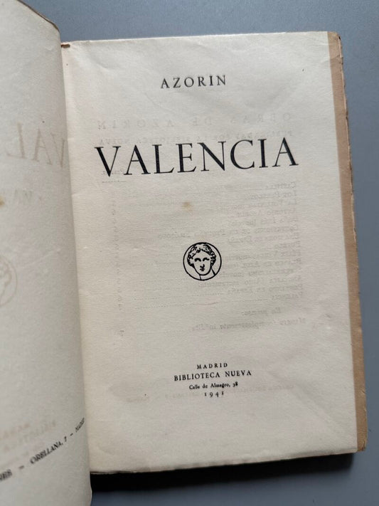 Valencia, Azorín (primera edición) - Biblioteca Nueva, 1941