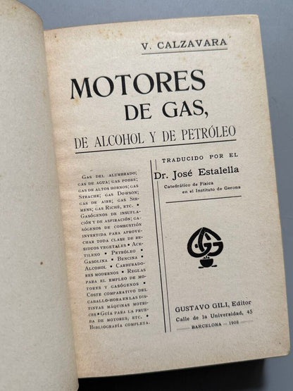 Motores de gas de alcohol y de petróleo, V. Calzavara - Gustavo Gili Editor, 1908