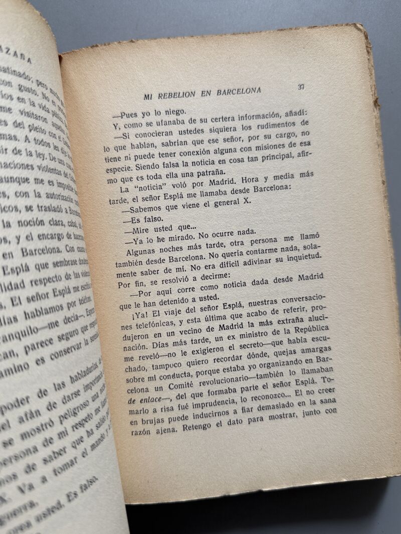 Mi rebelión en Barcelona, Manuel Azaña - Espasa-Calpe, 1935