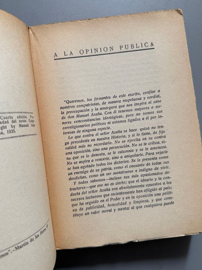 Mi rebelión en Barcelona, Manuel Azaña - Espasa-Calpe, 1935