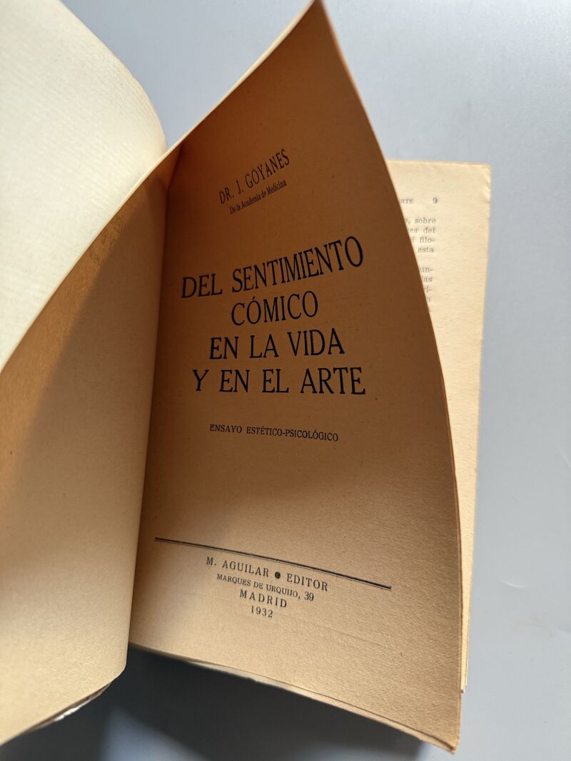 Del sentimiento cómico en la vida y en el arte, J. Goyanes - M. Aguilar Editor, 1932