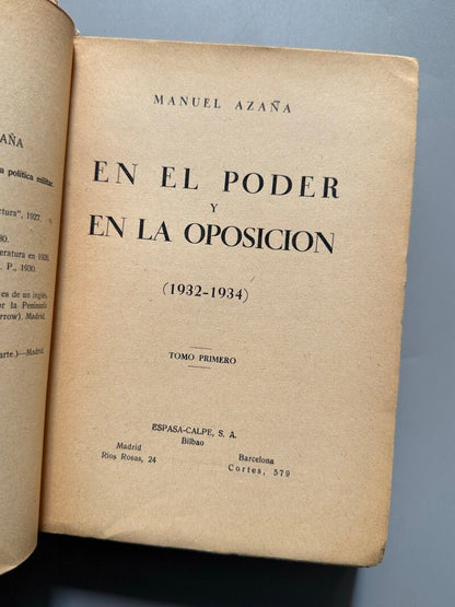 En el poder y en la oposición (1932-1934), Manuel Azaña - Espasa-Calpe, 1934
