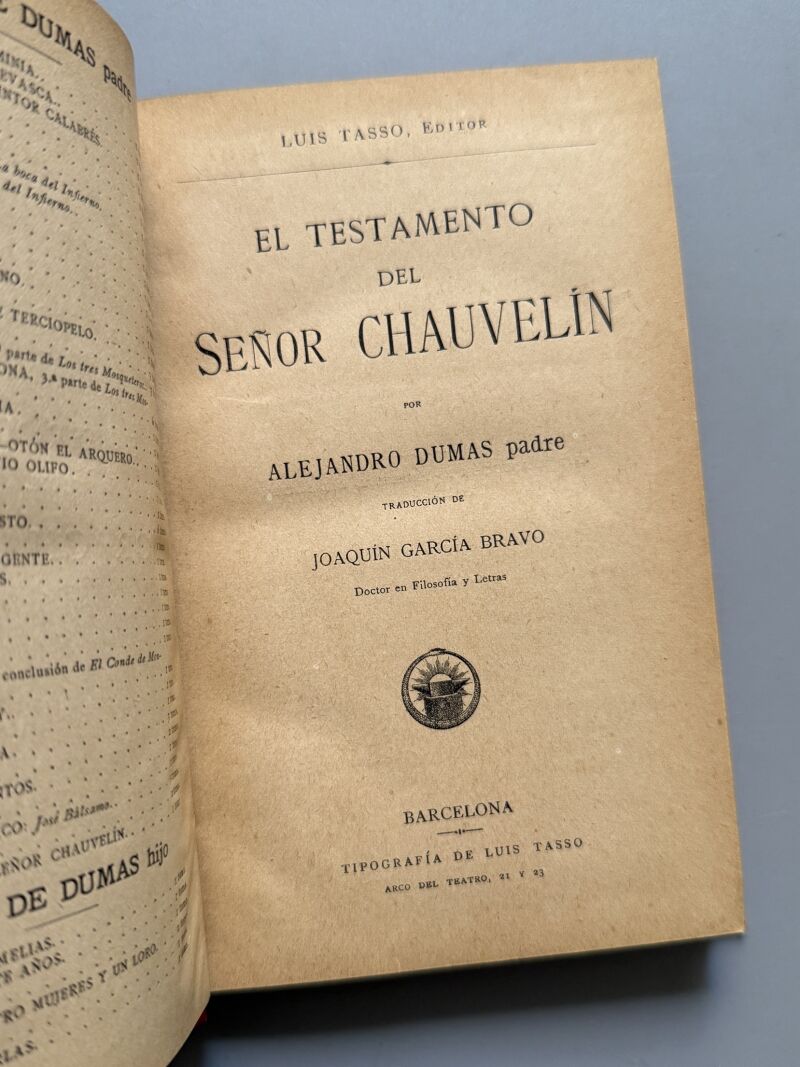 El testamento del señor Chauvelín, Alejandro Dumas (Padre) - Luis Tasso Editor, ca. 1920