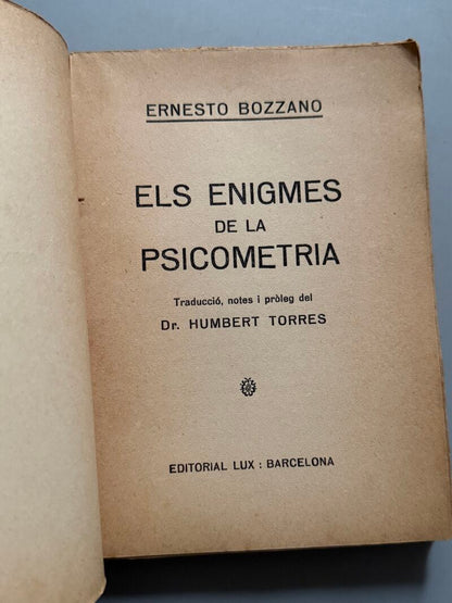 Els enigmes de la psicometria, Ernesto Bozzano - Editorial Lux, ca. 1930