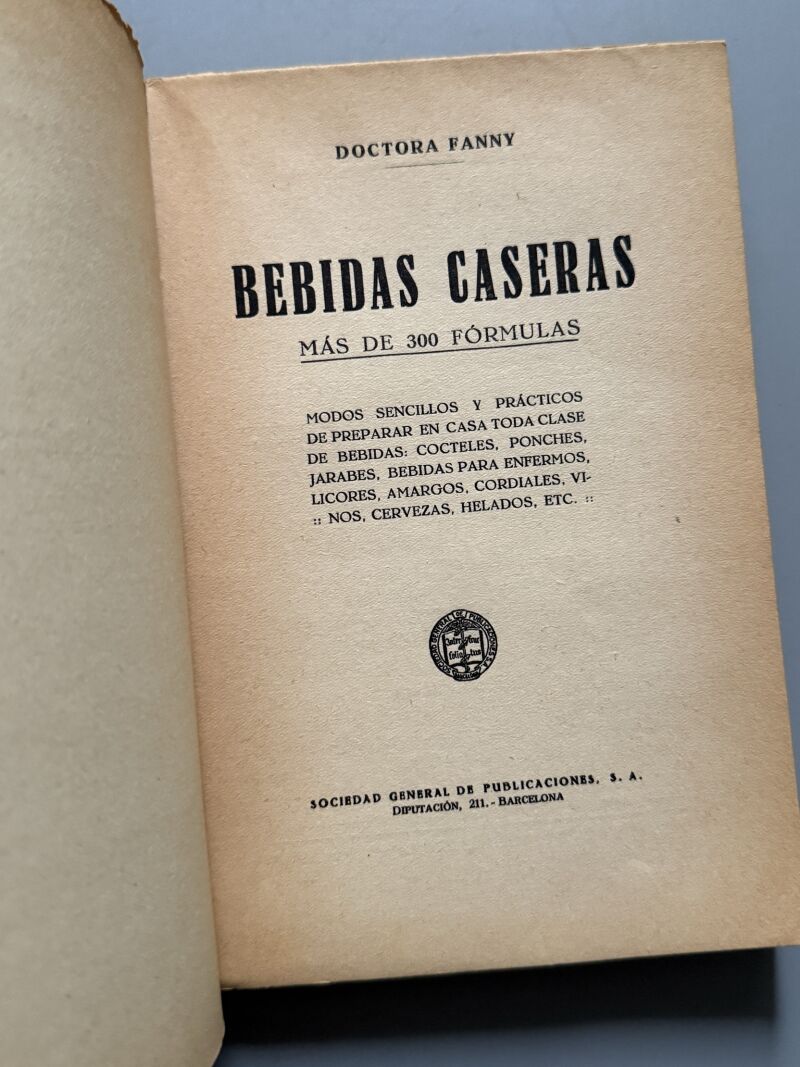 Bebidas caseras, Doctora Fanny - Sociedad General de Publicaciones, 1930