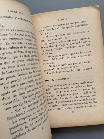 Madrid. L'adveniment de la República, Josep Pla (1ª edición) - 1933
