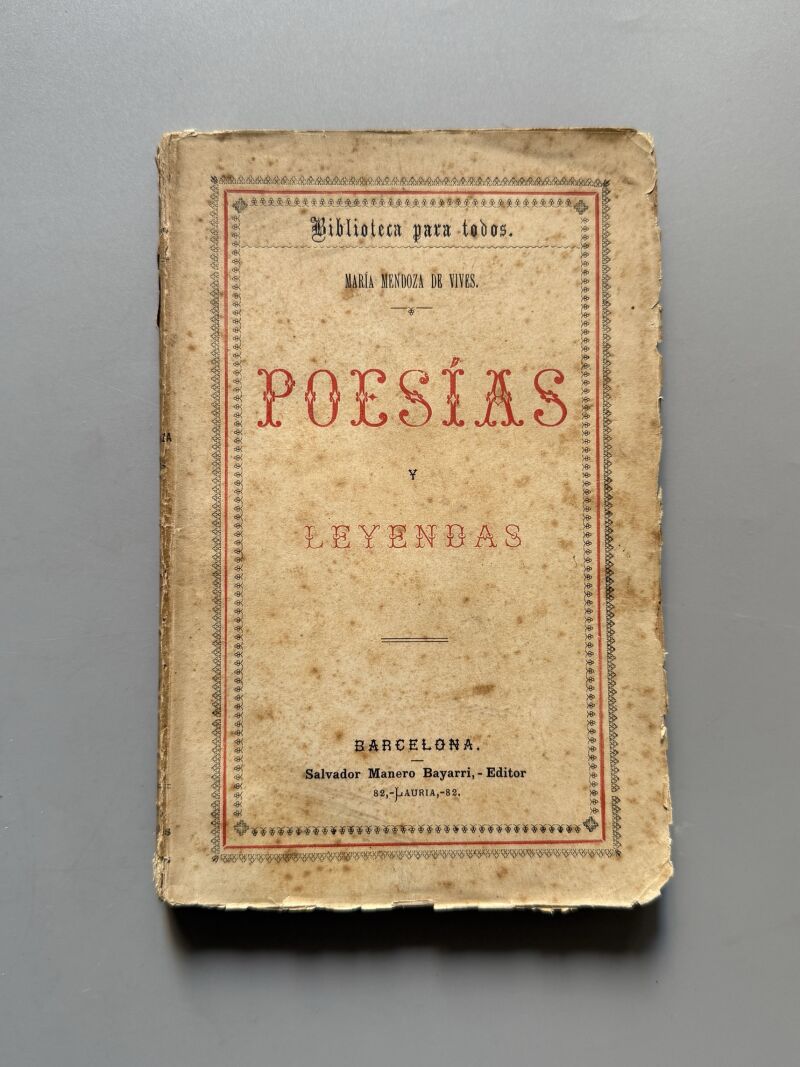 Poesías y leyendas, María Mendoza de Vives - Salvador Manero Bayarri, 1880