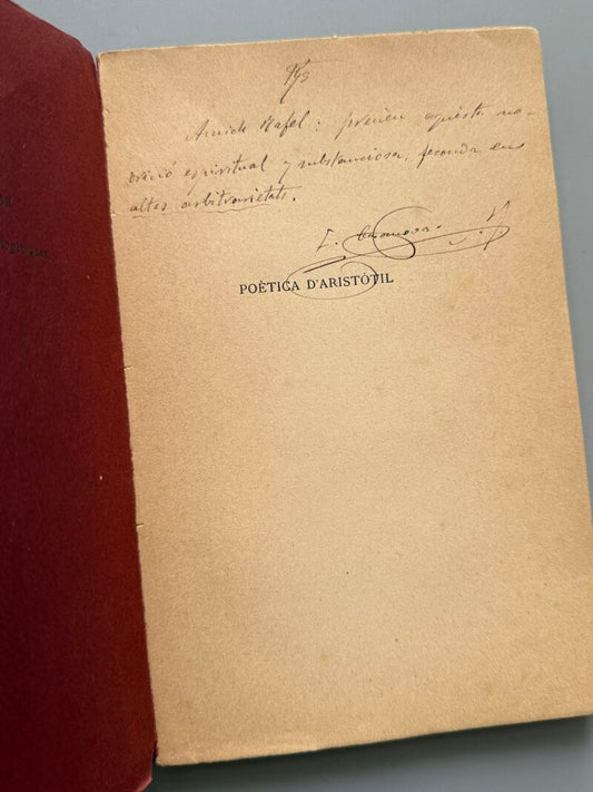Poètica d'Aristòtil, Traducción de P. Ignasi Casanovas (firmado) - Establiment Gràfich Thomas, 1907