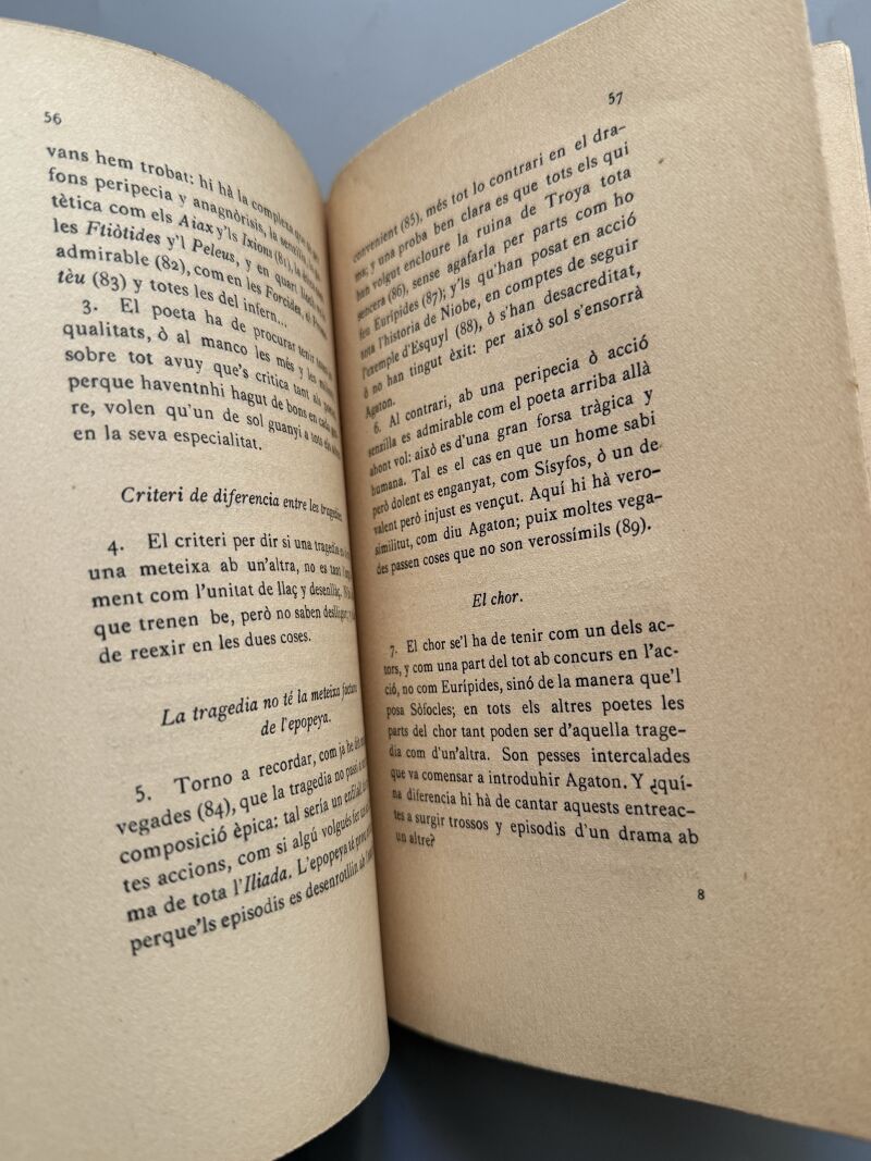 Poètica d'Aristòtil, Traducción de P. Ignasi Casanovas (firmado) - Establiment Gràfich Thomas, 1907