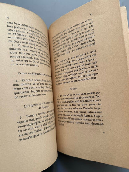 Poètica d'Aristòtil, Traducción de P. Ignasi Casanovas (firmado) - Establiment Gràfich Thomas, 1907