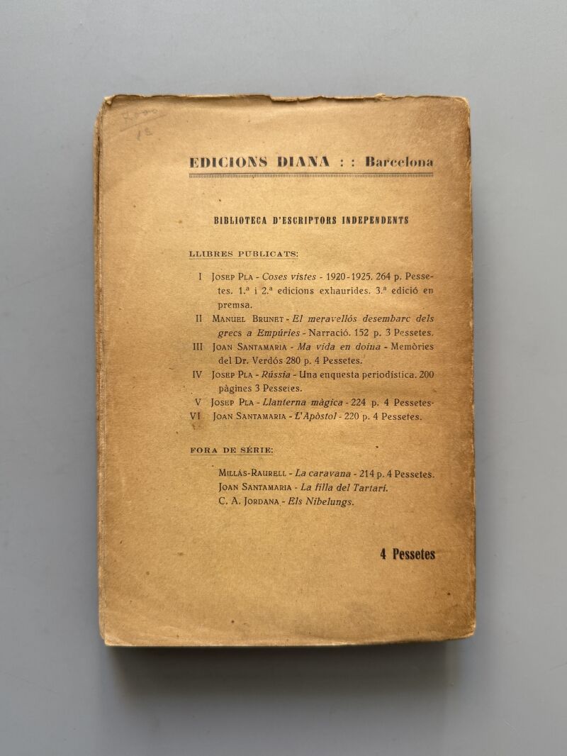 Relacions, Josep Pla (primera edición) - Llibreria Catalonia, 1927