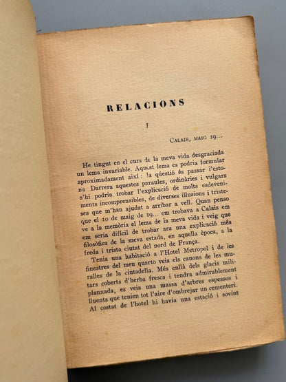 Relacions, Josep Pla (primera edición) - Llibreria Catalonia, 1927