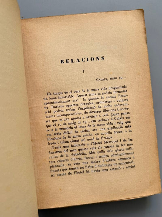 Relacions, Josep Pla (primera edición) - Llibreria Catalonia, 1927