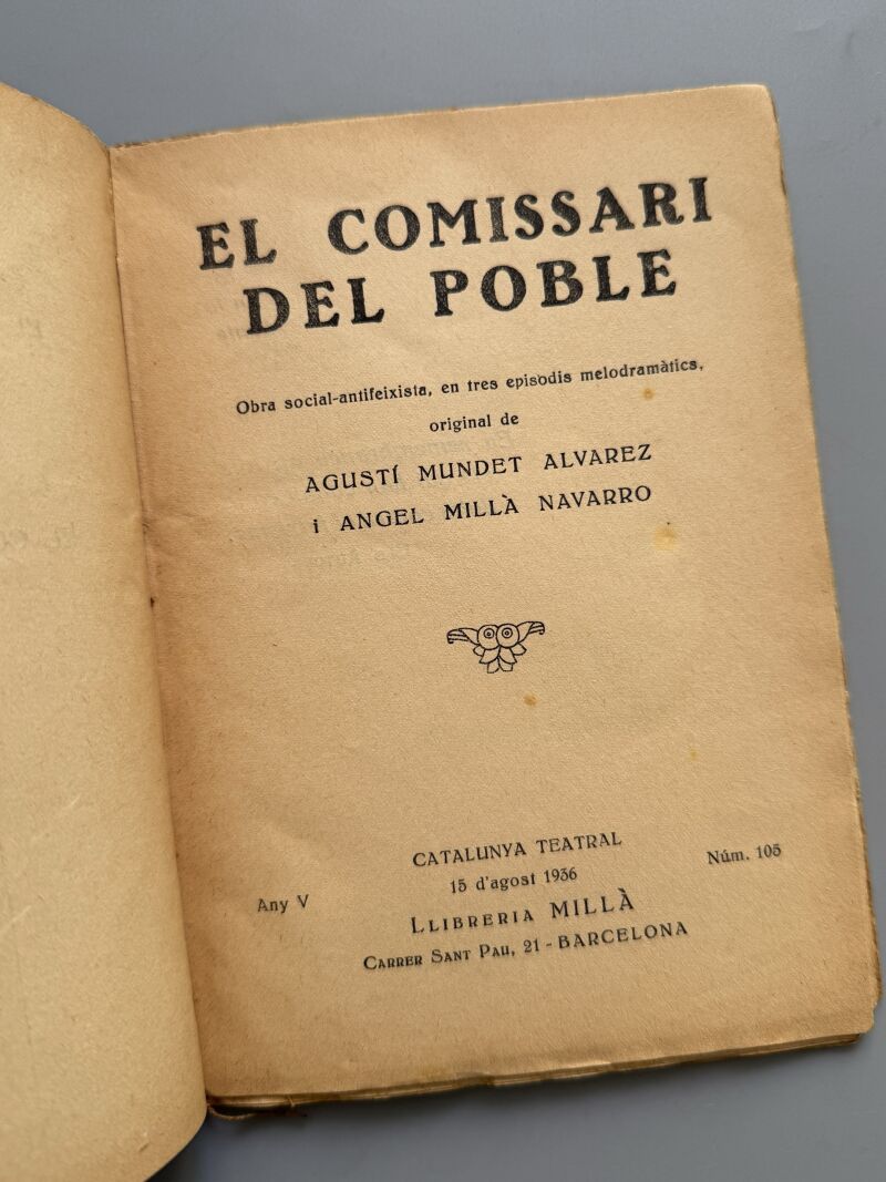 El comissari del poble, A. Mundet y A. Millà. Guerra Civil - Llibreria Millà, 1936