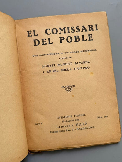 El comissari del poble, A. Mundet y A. Millà. Guerra Civil - Llibreria Millà, 1936
