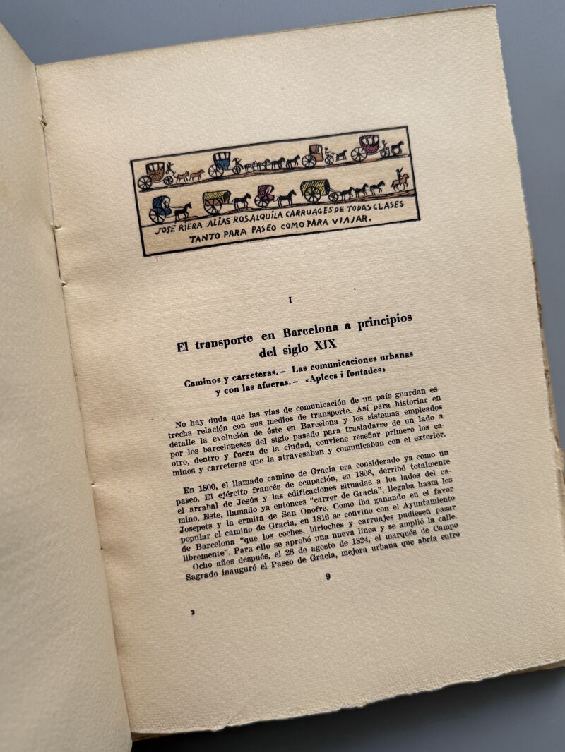 El transporte en la vida barcelonesa 1800-1900. Especial, coloreado a mano - Llibreria Millà, 1946