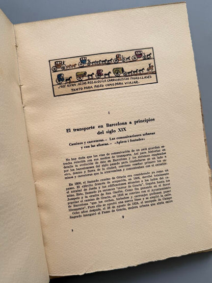 El transporte en la vida barcelonesa 1800-1900. Especial, coloreado a mano - Llibreria Millà, 1946