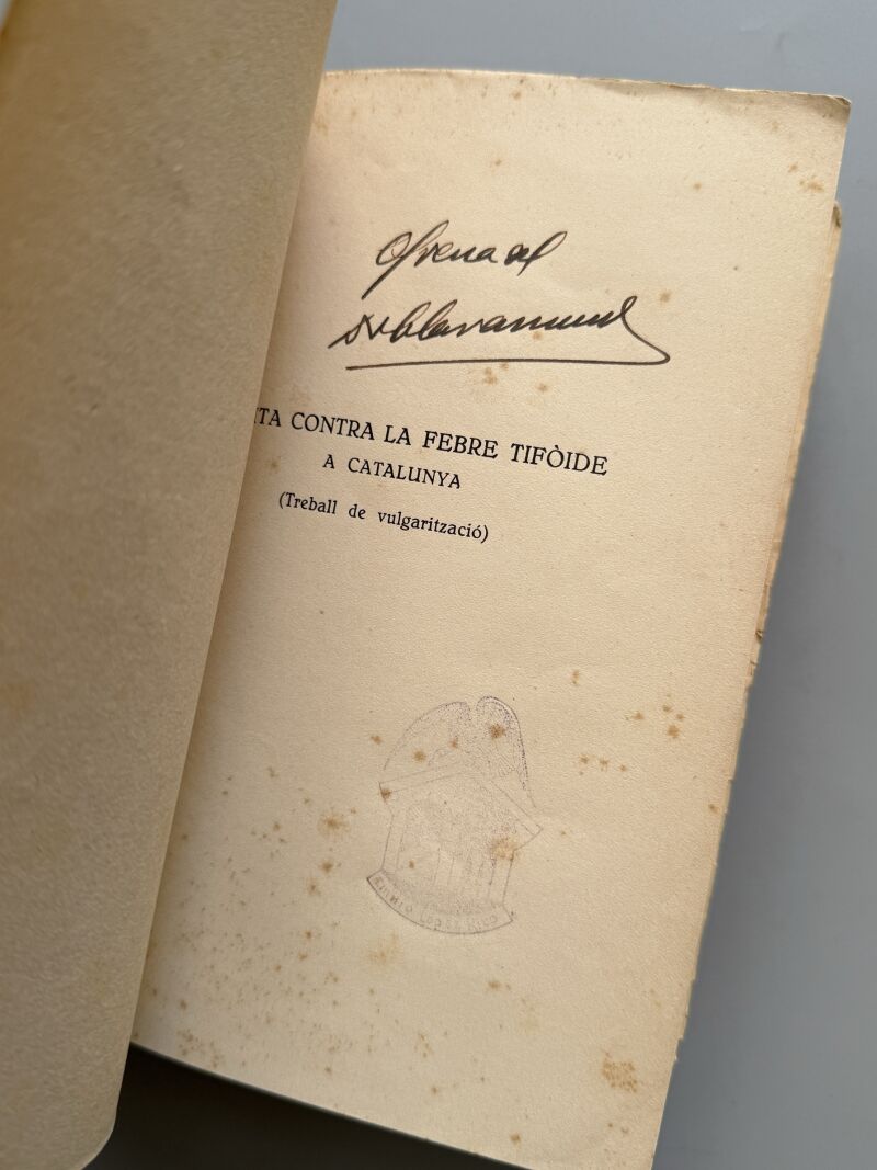 Lluita contra la febre tifoide a Catalunya, Lluís Claramunt i Furest - Imp. La Ibérica, 1933