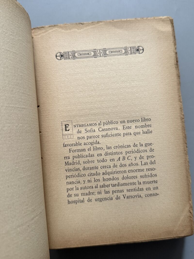 De la guerra, Sofía Casanova. Primera Guerra Mundial - Renacimiento, 1916