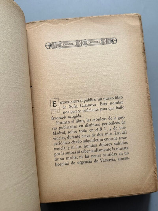 De la guerra, Sofía Casanova. Primera Guerra Mundial - Renacimiento, 1916