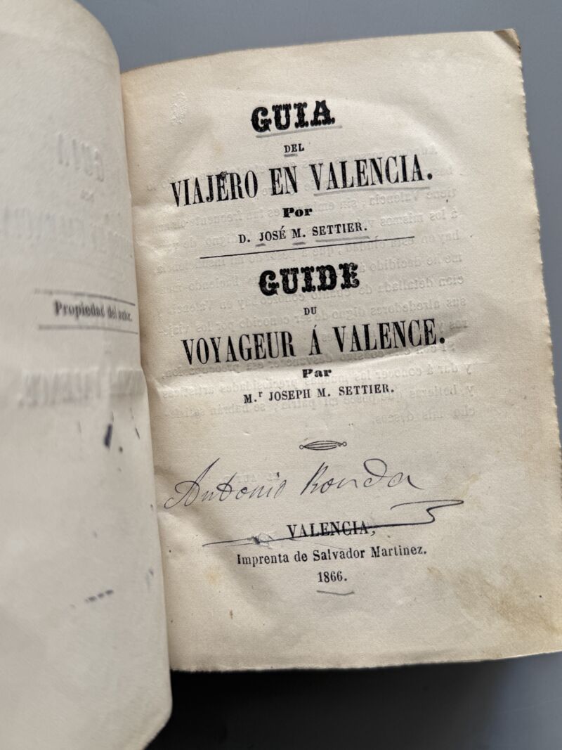 Guia del viajero en Valencia, José M. Settier - Imprenta Salvador Martinez, 1866