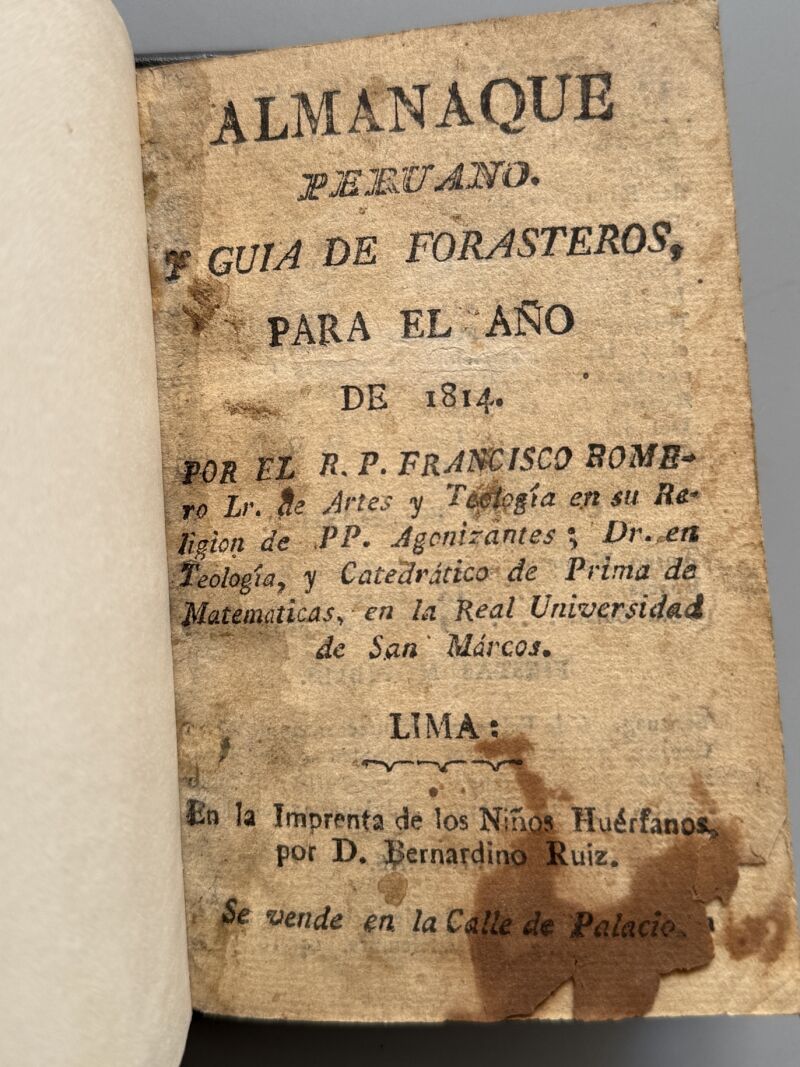 Almanaque peruano y guia de forasteros para el año 1814, Francisco Romero - Lima, 1814