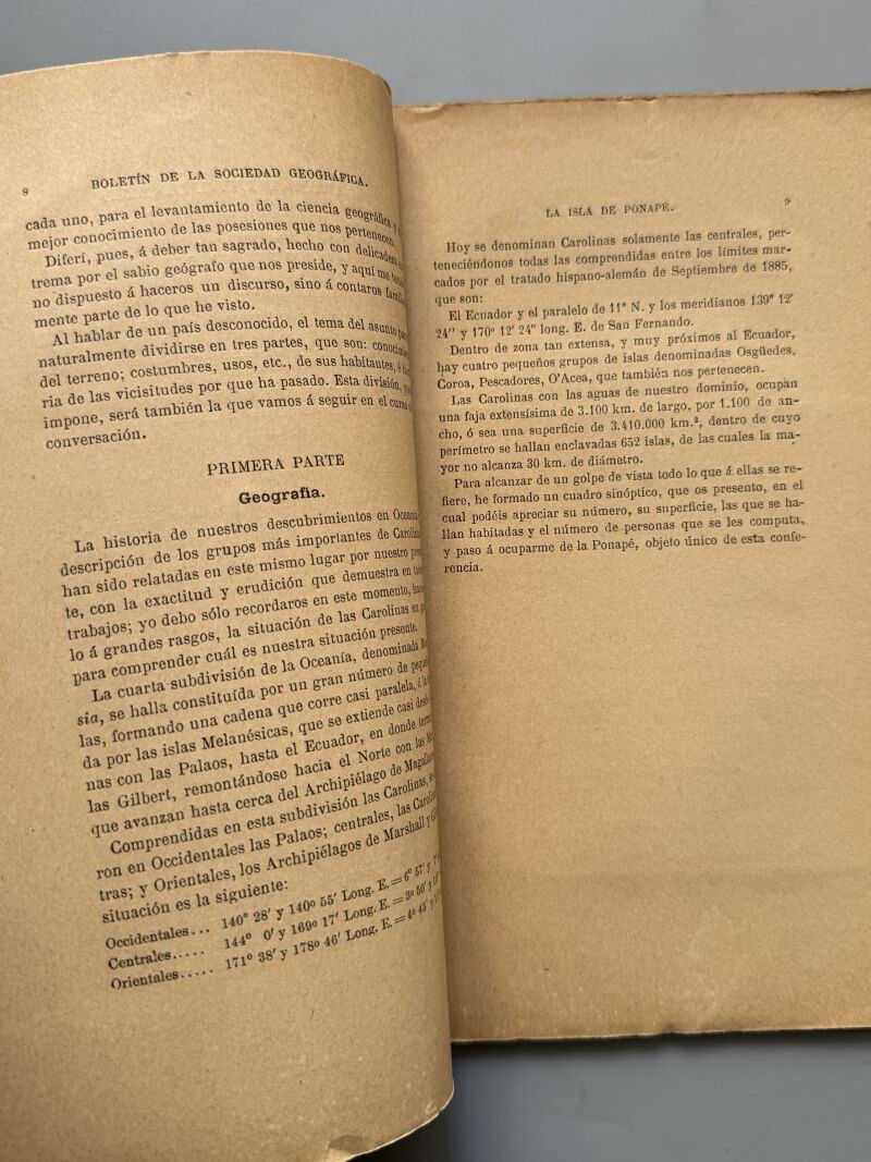 Isla de Ponapé. Conferencia, A. Cabeza - Boletín de la Sociedad Geográfica de Madrid, 1891