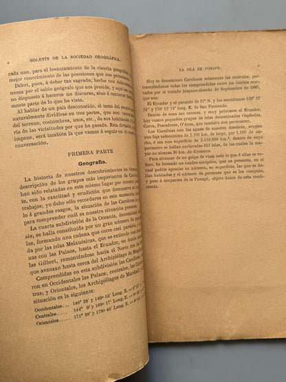 Isla de Ponapé. Conferencia, A. Cabeza - Boletín de la Sociedad Geográfica de Madrid, 1891