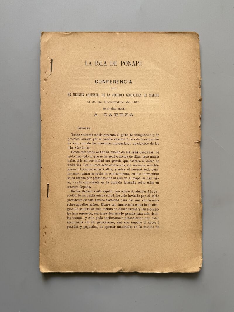 Isla de Ponapé. Conferencia, A. Cabeza - Boletín de la Sociedad Geográfica de Madrid, 1891