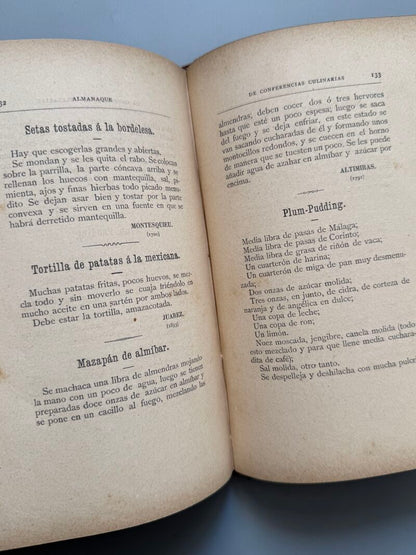 Almanaque de Conferencias Culinarias de Ángel Muro 1892, Ángel Muro - Librería de Fernando Fé, 1891