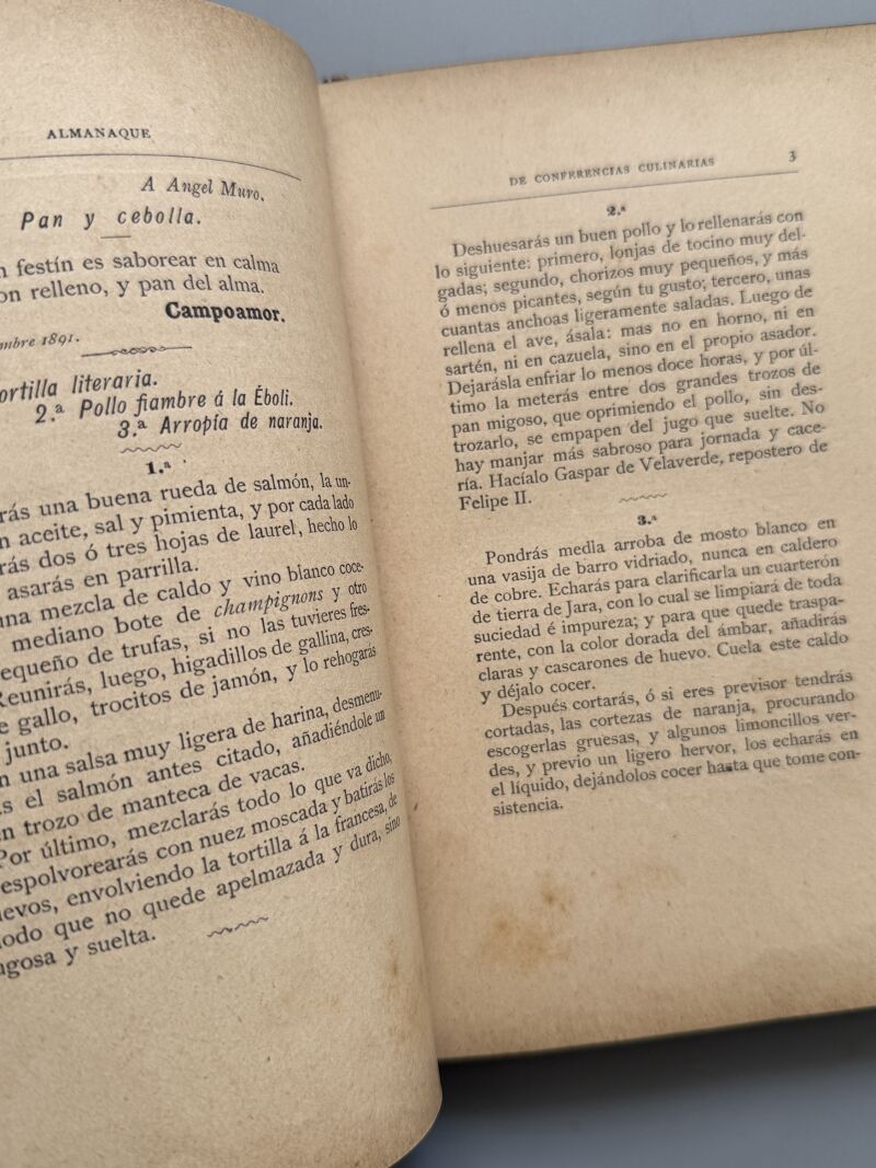Almanaque de Conferencias Culinarias de Ángel Muro 1892, Ángel Muro - Librería de Fernando Fé, 1891