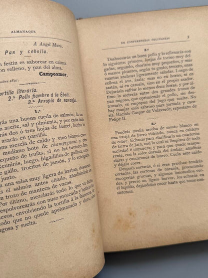 Almanaque de Conferencias Culinarias de Ángel Muro 1892, Ángel Muro - Librería de Fernando Fé, 1891
