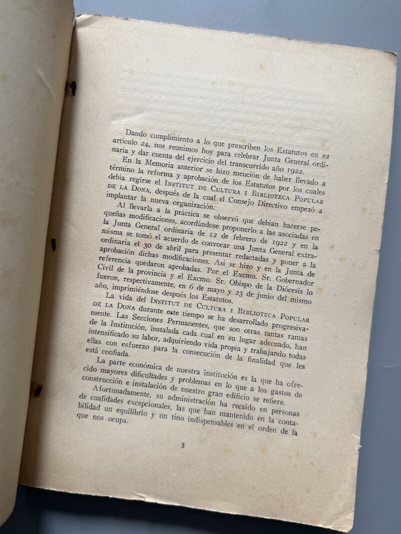 Report documentat/ Crónica documentada, Institut de Cultura i Biblioteca Popular de la Dona - 1922