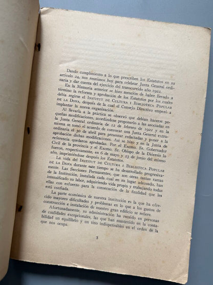 Report documentat/ Crónica documentada, Institut de Cultura i Biblioteca Popular de la Dona - 1922