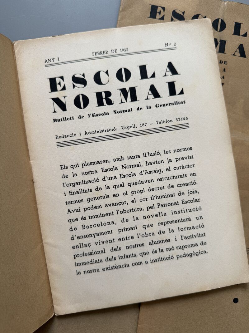 Butlletí de l'Escola Normal de la Generalitat, Escola Normal - Barcelona, 1933