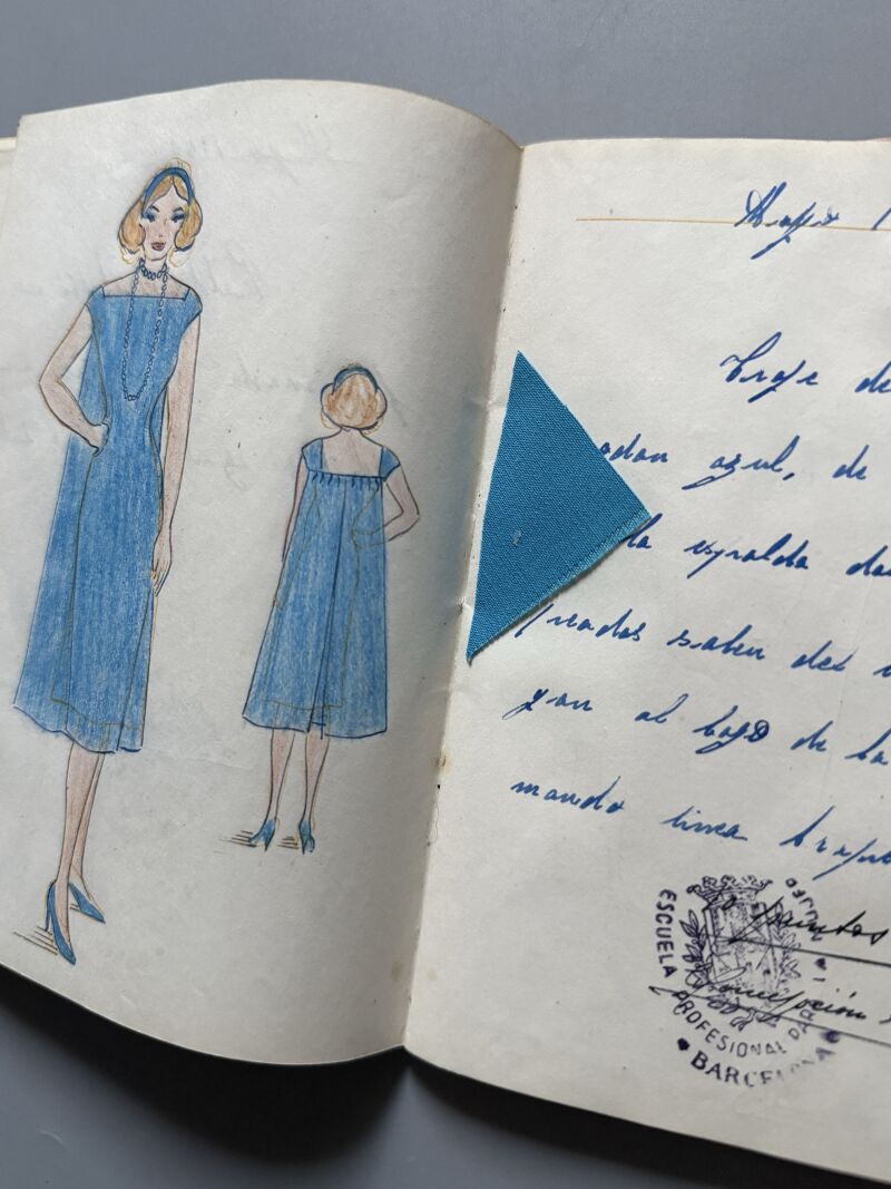 Curso de moda años 50 de Mª José Torres. Sobrecubierta bordada única - Fémina, siluetas para croquis