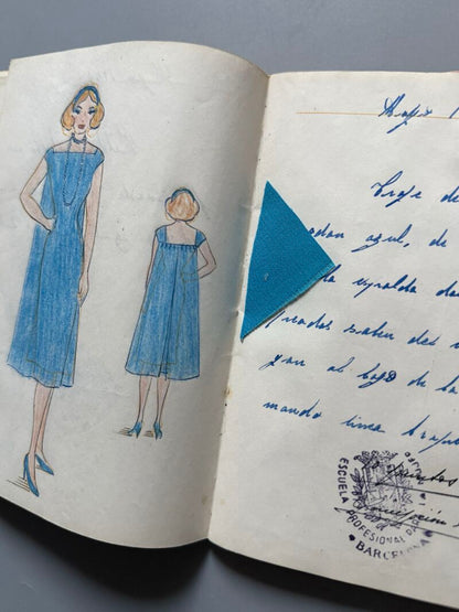 Curso de moda años 50 de Mª José Torres. Sobrecubierta bordada única - Fémina, siluetas para croquis