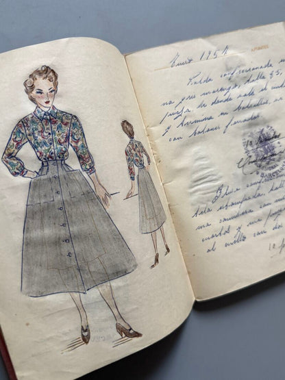 Curso de moda años 50 de Mª José Torres. Sobrecubierta bordada única - Fémina, siluetas para croquis