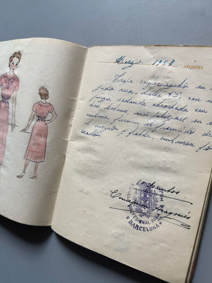Curso de moda años 50 de Mª José Torres. Sobrecubierta bordada única - Fémina, siluetas para croquis