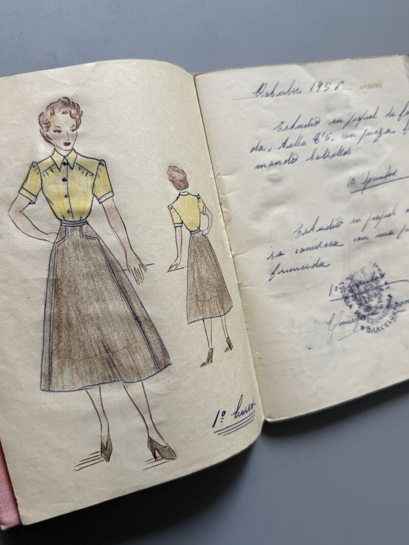 Curso de moda años 50 de Mª José Torres. Sobrecubierta bordada única - Fémina, siluetas para croquis